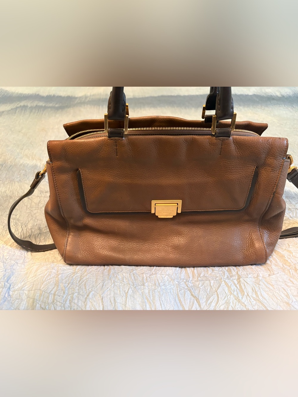 Smythson Brown Leather Shoulder Bag with Gold Hardware